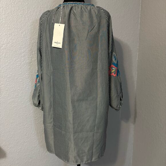 Grifflin Paris Black White Striped Embroidered Sleeve Tunic Dress Size Small - Picture 4 of 13